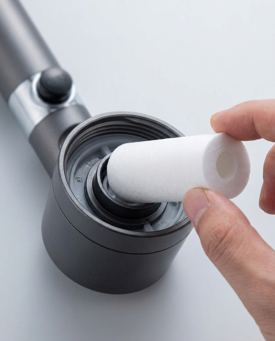 The replaceable filter cartridge lifted out of the handle